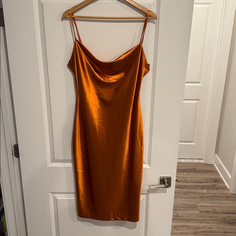 Sleek and Sexy Orange Satin Slip Dress - Picture 1 of 1